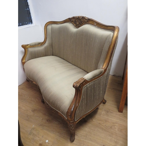 703 - Reproduction antique French style Two seat settee with gilt painted frame with carved decorations pl... 