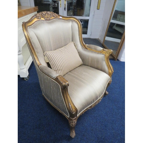 704 - Reproduction antique French style chair with gilt painted frame with carved decorations to match pre... 