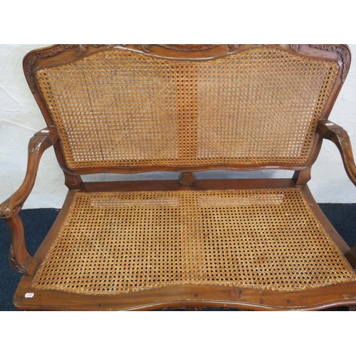 714 - Vintage Bergere two seat settee with carved decoration along with a matching chair. H:40 x W:43 x D:... 