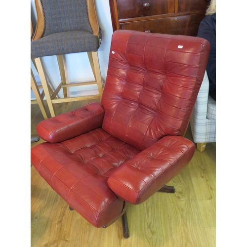 736 - Mid Century Swedish made Mobel swivel chair with Damask leather panel upholstery in exceptional cond... 