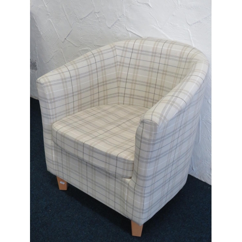 737 - Fabric upholstered modern tub chair by Dunelm, with fire ticket. Very good condition. See photos.