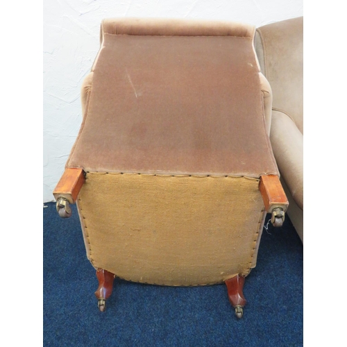 747 - Pair of Early 20th Century upholstered low chairs on original castors. Very good order. See photos.