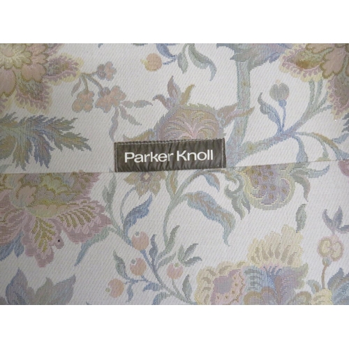 754 - parker Knoll Three seat settee upholstered in a floral and leaf pattern. Very clean condition. See p... 