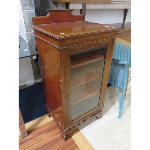 762 - Early 20th Century glass fronted music cabinet with three  drawers within  H:31 x W:20 x D:16 Inches... 