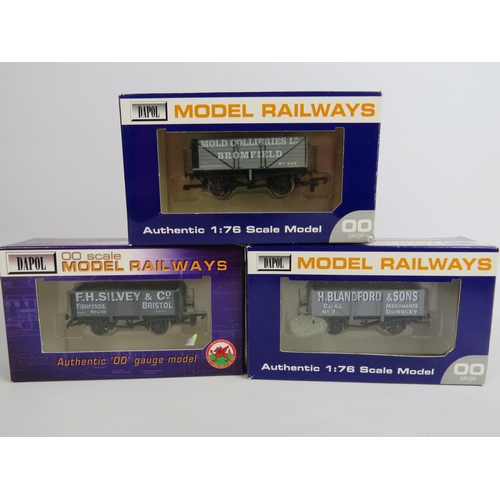 134 - Three Dapol 00 Scale, Seven and Five plank Trucks all boxed and unused condition. See photos.