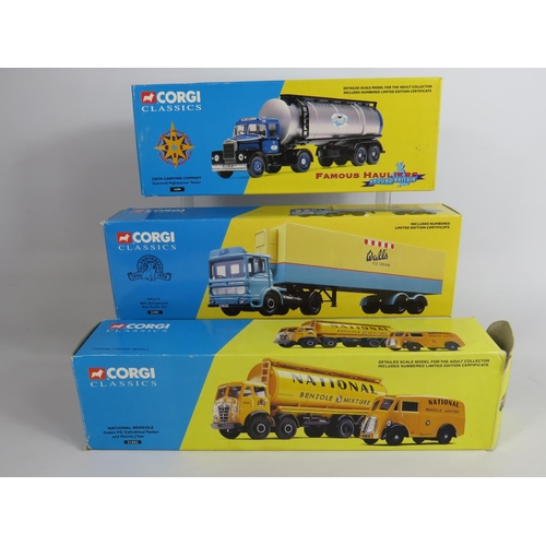 144 - Three Corgi Classic Commercial Vehicles. Scammell Highwayman, AEC Box trailer set, Foden FJ Cylindri... 