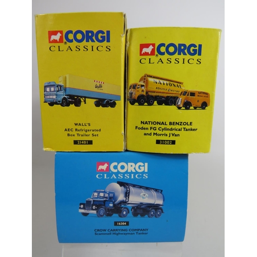 144 - Three Corgi Classic Commercial Vehicles. Scammell Highwayman, AEC Box trailer set, Foden FJ Cylindri... 