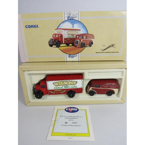 145 - Corgi Times Newspaper classic set plus a Corgi Morris J Van and Morris G series Van in the Cumbrian ... 