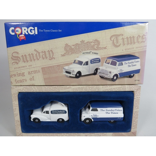 145 - Corgi Times Newspaper classic set plus a Corgi Morris J Van and Morris G series Van in the Cumbrian ... 