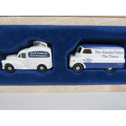 145 - Corgi Times Newspaper classic set plus a Corgi Morris J Van and Morris G series Van in the Cumbrian ... 