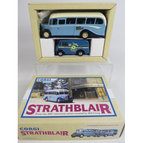 147 - Two Corgi Classic Commercials.  Thorneycroft Bus, plus a Bedford OB Coach and Morris Van BBC Gift Se... 