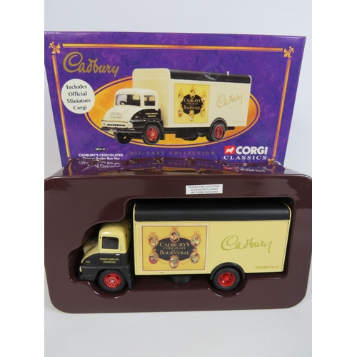 150 - Two Corgi Classics in the Cadburys Livery, Thames Trader Box Van plus a Scammell Highwayman together... 