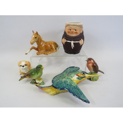 111 - Mixed china figurine lot to include Beswick, Goebel and sylvac (beswick kingfisher and foal have had... 
