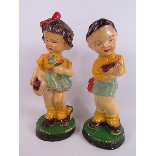 124 - Large pair of vintage chalk ware figurines which stand approx 13