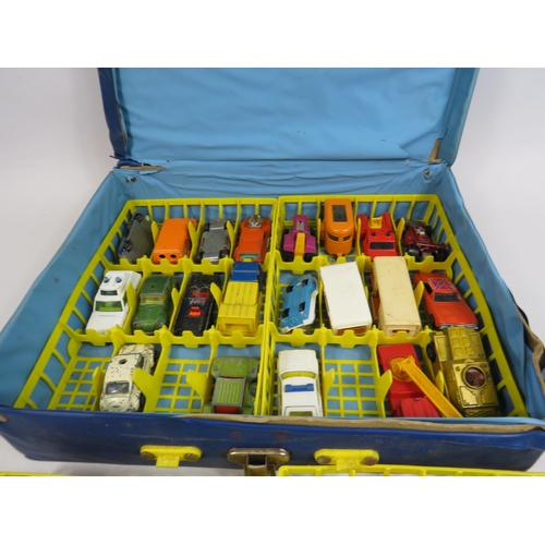 169 - Selection of playworn diecast Matchbox and Corgi vehicles in a Matchbox carry case.