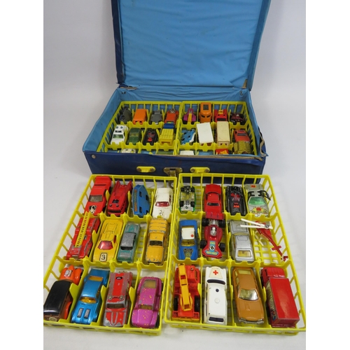 169 - Selection of playworn diecast Matchbox and Corgi vehicles in a Matchbox carry case.