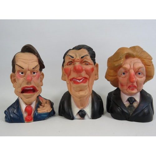 190 - 3 Vintage Pet Hates Spitting Image dog toys, Margret Thatcher, Ronald Reagan, and David Owen.