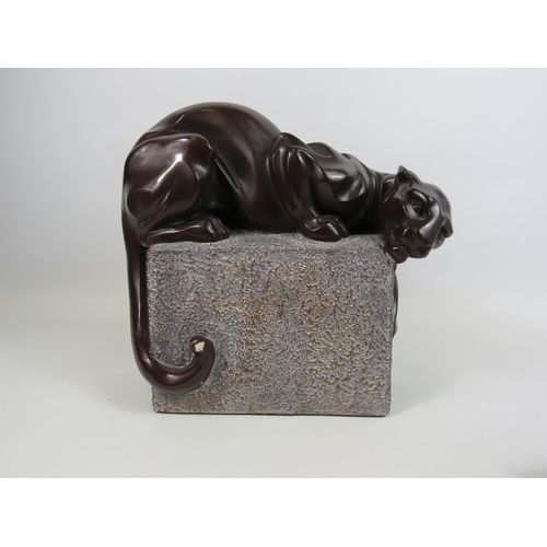 199 - Alexzander Danel for Austin Post modernist sculpture of a panther on a rock. 10.5