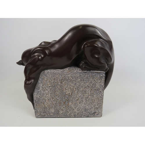 199 - Alexzander Danel for Austin Post modernist sculpture of a panther on a rock. 10.5