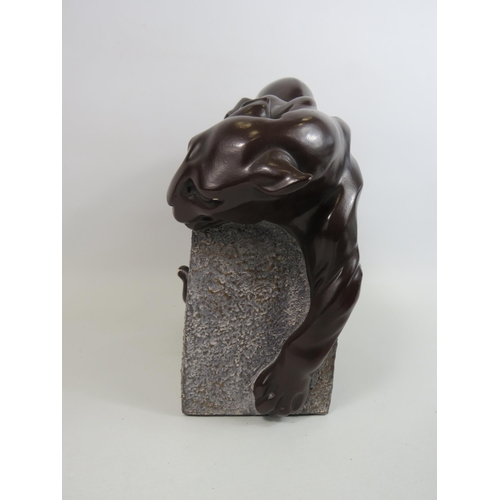 199 - Alexzander Danel for Austin Post modernist sculpture of a panther on a rock. 10.5