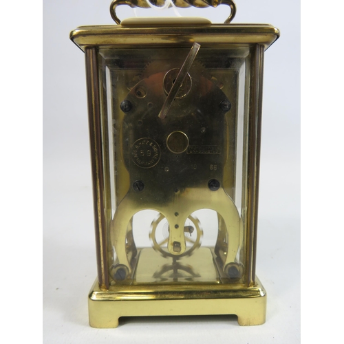 210 - Schatz german 8 day brass skeleton carriage clock in running order.