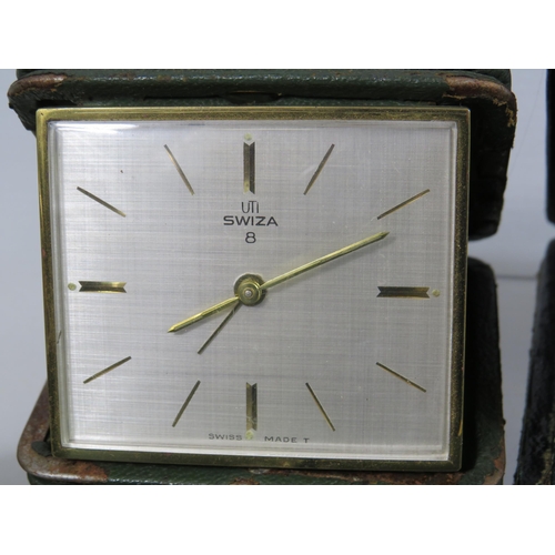 212 - 5 Vintage travel Alarm clocks Swiss, German and English. 4 of the 5 are in running order.