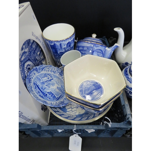 261 - 4 Trays of blue and white ceramics, Spode Italian and Ringtons.