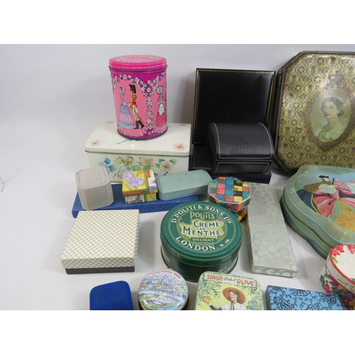 264 - Mixed lot of vintage tins and empty jewellery boxes etc.