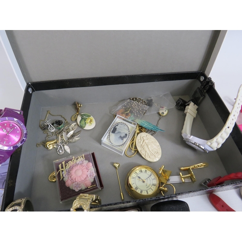 286 - Box containing costume jewellery and ladies watches.