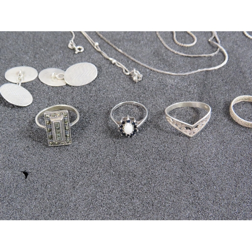 291 - Sterling silver Necklaces, rings and bracelets. 66.4 grams in total.