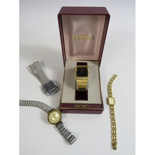 299 - 3 Quartz wristwatches and 1 Mechanical. Not tested so sold as spares or repair.