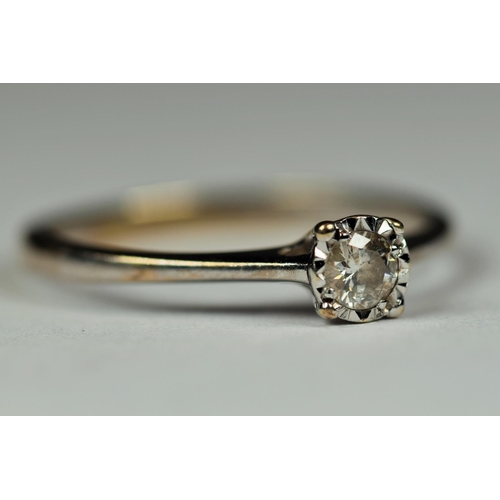 529 - 9ct White Gold Diamond Solitaire ring. Diamond 0.10pts 3.4mm   Fingers size 'K'Total weight 1.5g