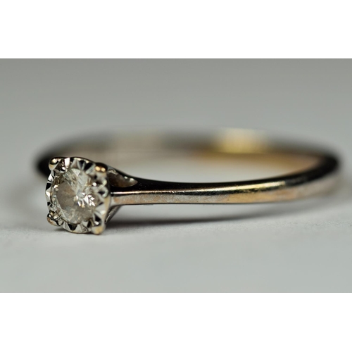 529 - 9ct White Gold Diamond Solitaire ring. Diamond 0.10pts 3.4mm   Fingers size 'K'Total weight 1.5g