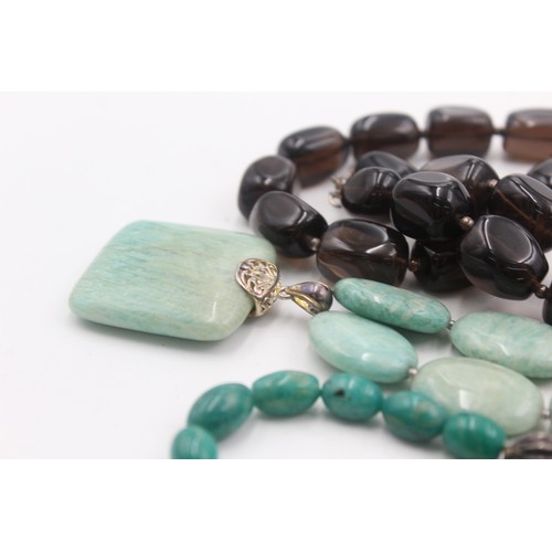 455 - 5 x .925 silver gemstone necklaces including smokey quartz and amazonite (386g)     107490