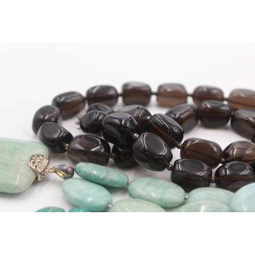 455 - 5 x .925 silver gemstone necklaces including smokey quartz and amazonite (386g)     107490