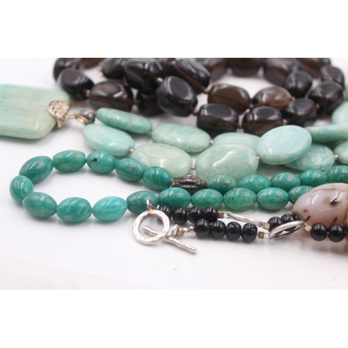 455 - 5 x .925 silver gemstone necklaces including smokey quartz and amazonite (386g)     107490