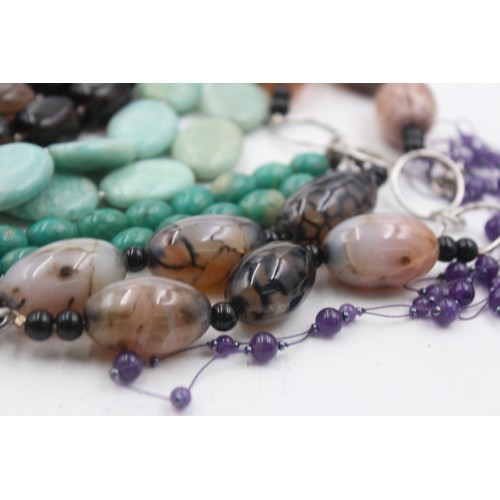 455 - 5 x .925 silver gemstone necklaces including smokey quartz and amazonite (386g)     107490