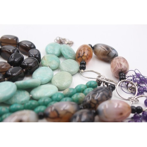 455 - 5 x .925 silver gemstone necklaces including smokey quartz and amazonite (386g)     107490