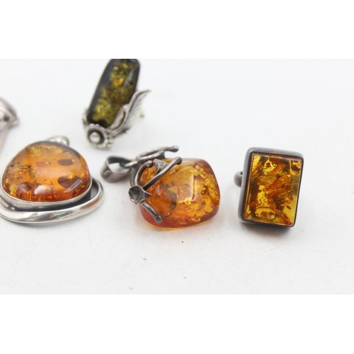 459 - 5 x .925 amber set jewellery including rings and pendants (61g)     914943