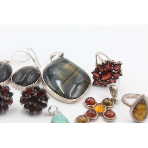 460 - 8 x .925 gemstone set jewellery including amber, garnet and turquoise (56g)      832801