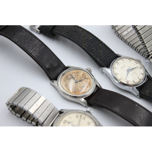 494 - 4 x Vintage Gents Military Style WRISTWATCHES Hand-Wind Inc. ENICAR, ETERNA Etc.   SPARES & REPAIRS ... 