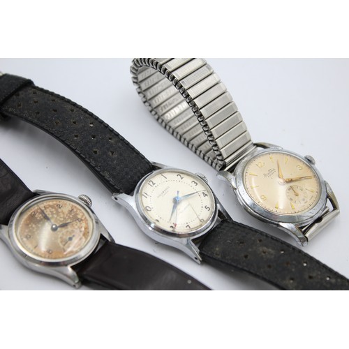 494 - 4 x Vintage Gents Military Style WRISTWATCHES Hand-Wind Inc. ENICAR, ETERNA Etc.   SPARES & REPAIRS ... 