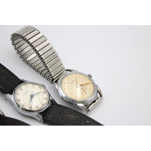 494 - 4 x Vintage Gents Military Style WRISTWATCHES Hand-Wind Inc. ENICAR, ETERNA Etc.   SPARES & REPAIRS ... 