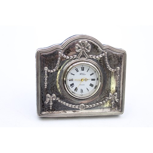 508 - 2 x R. CARR Hallmarked .925 SILVER Fronted Desk / Bedside CLOCKS Quartz WORKING     117091