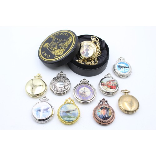 515 - 10 x Assorted Gents Collectors POCKET WATCHES Quartz Inc. British Themes Etc.       349426