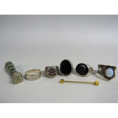 316 - Mens and ladies large statement rings some which are sterling silver and a vintage wax seal stamp