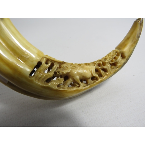 317 - Hand carved wild boar tusk handled knife.