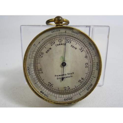 329 - Antique brass Primavesi Bro pocket Barometer.