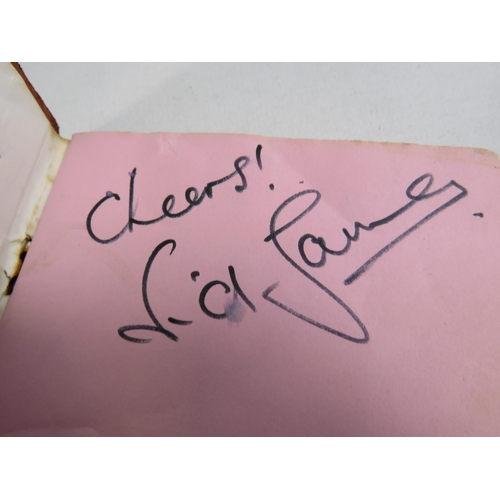 330 - Vintage Autograph book with many signatures including Sid James and Babara Windsor.