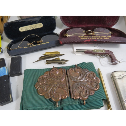 653 - Interesting mixed collectables lot including Nurses belt, Cards for the blind etc.